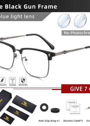 BLMUSA Men Classic Chrome Style Hearts Reading Glasses Anti Blue Light Myopia Glasses Photochromic Prescription Optical Eyewear