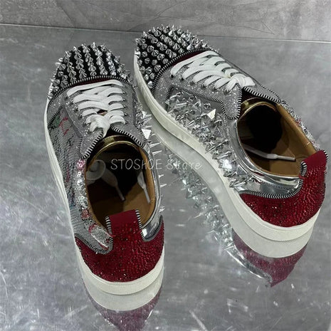 Sequins Lace Up Casual Shoes for Men and Women Rivets Decor Sports Shoe Sneakers Luxury Brand Handmade High Quality Plus Size 47