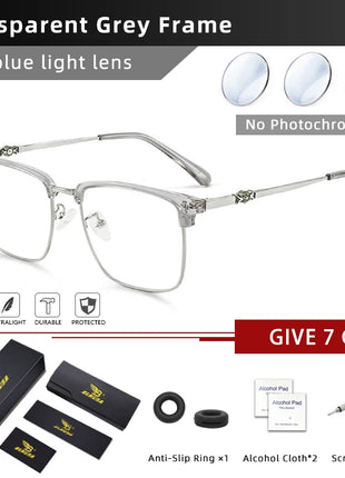 BLMUSA Men Classic Chrome Style Hearts Reading Glasses Anti Blue Light Myopia Glasses Photochromic Prescription Optical Eyewear