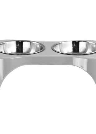 Gibson Home Bow Wow Meow 3 Piece Elevated Pet Bowl Dinner Set in Grey