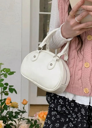 Retro Solid Color Ladies Bowling Bag Handbags Fashion Pu Sweet Female Shoulder Bags Simple Casual Women's Handbag Tote Purse