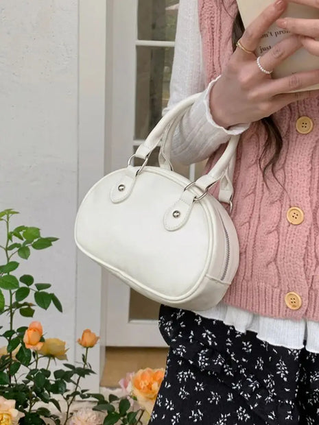 Retro Solid Color Ladies Bowling Bag Handbags Fashion Pu Sweet Female Shoulder Bags Simple Casual Women's Handbag Tote Purse