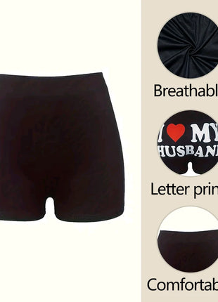 Women Shorts Sleep Bottoms Pajamas Boxers Black S M L Love Letter Printing Painted Design Casual Sports Fitness Sleep