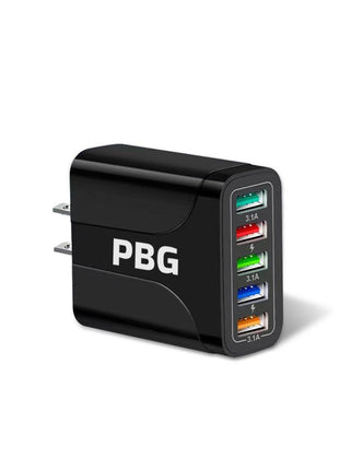 PBG 5-Port LED Wall Charger & 4 XL 10FT iPhone Charging Cables