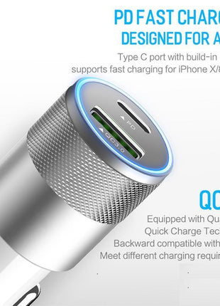 Premium QC3.0 PD Fast Car Charger for iPhone 11/ Pro/ Pro Max/ X/ XS