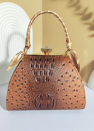 Elegant Crocodile Embossed Pattern Handbag for Women, PU Leather Crossbody Bag with Silk Chain Strap, Lady's Purse for Party