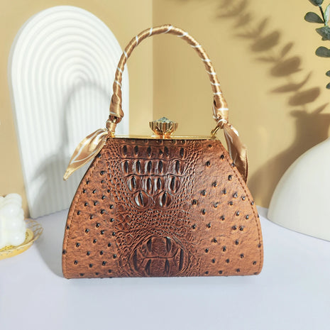 Elegant Crocodile Embossed Pattern Handbag for Women, PU Leather Crossbody Bag with Silk Chain Strap, Lady's Purse for Party