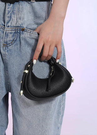 High-Grade Textured Mini Half Moon Bag 2024 Chic Versatile Soft Leather Lipstick Handbags Girl's Cute Purse