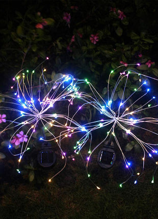 2PCS Solar Fireworks Lamps 90 LED Multi-Color Outdoor Christmas Lights