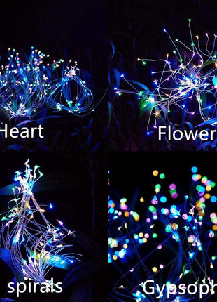 2PCS Solar Fireworks Lamps 90 LED Multi-Color Outdoor Christmas Lights