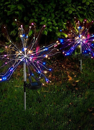 2PCS Solar Fireworks Lamps 90 LED Multi-Color Outdoor Christmas Lights