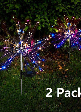 2PCS Solar Fireworks Lamps 90 LED Multi-Color Outdoor Christmas Lights