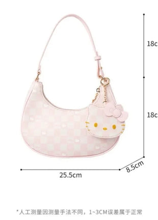 MINISO PU Leather Handbags Hello Kitty Purses Luxury Designer Tote Mini Size Underarm Bag Kawaii with Pendant and Zipper