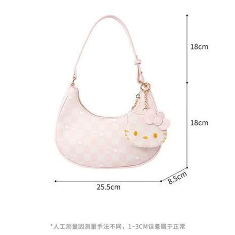 MINISO PU Leather Handbags Hello Kitty Purses Luxury Designer Tote Mini Size Underarm Bag Kawaii with Pendant and Zipper