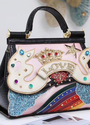 Women Bags Leather Luxury 3D Decoration Designer Bag Purse Handbag Shoulder Bags Cross Body Bag Braccialini clouds rainbow