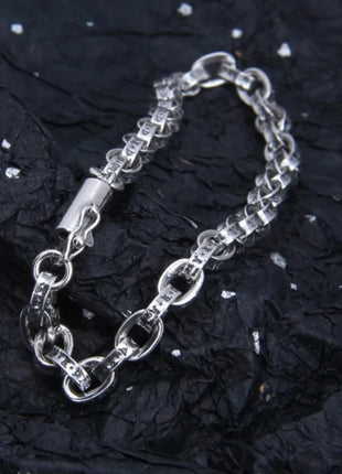 100% Solid S925 Sterling Silver  5mm 6MM Heart Braided Bracelet for Men Solid Silver Hiphop Rock Style Party Chrome Jewelry Gift