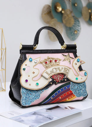 Women Bags Leather Luxury 3D Decoration Designer Bag Purse Handbag Shoulder Bags Cross Body Bag Braccialini clouds rainbow