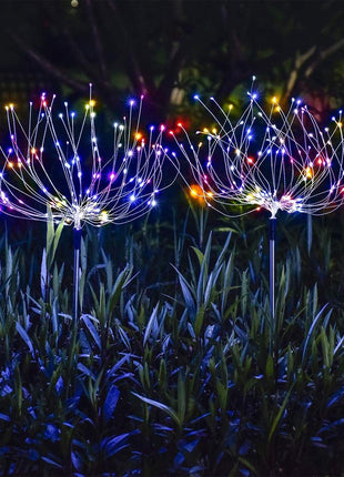 2PCS Solar Fireworks Lamps 90 LED Multi-Color Outdoor Christmas Lights