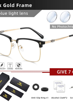 BLMUSA Men Classic Chrome Style Hearts Reading Glasses Anti Blue Light Myopia Glasses Photochromic Prescription Optical Eyewear