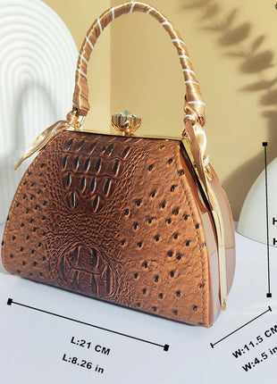 Elegant Crocodile Embossed Pattern Handbag for Women, PU Leather Crossbody Bag with Silk Chain Strap, Lady's Purse for Party