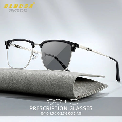 BLMUSA Men Classic Chrome Style Hearts Reading Glasses Anti Blue Light Myopia Glasses Photochromic Prescription Optical Eyewear