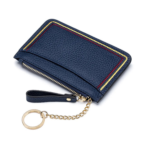 Alirattan 2025 New Fashionable Zero Wallet Women's Genuine Leather Contrast Multi function Ultra Thin Cowhide Keychain Bag