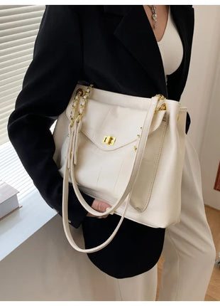 Chain design Women shoulder bags High Capacity PU Leather Travel Luxury Female big Totes ladies Handbags and Purses bolsas white