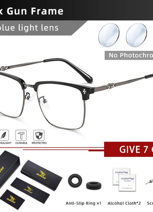 BLMUSA Men Classic Chrome Style Hearts Reading Glasses Anti Blue Light Myopia Glasses Photochromic Prescription Optical Eyewear