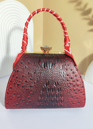 Elegant Crocodile Embossed Pattern Handbag for Women, PU Leather Crossbody Bag with Silk Chain Strap, Lady's Purse for Party