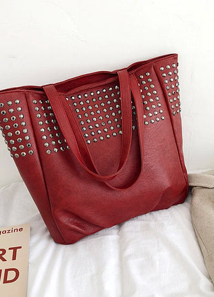 Women Shoulder PU Leather Bag Fashion Handbag Retro River Leather Ladies Shoulder Bag Large Tote Purse Women Handbag Tote Bags