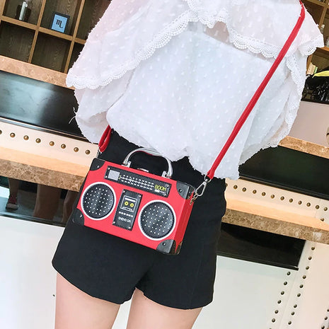 Unique Walmart Retro Radio Box Bag Ladies Leather Handbag Shoulder Bag Metal