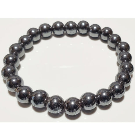 8mm Hematite Beaded Elastic Stretch Bracelet