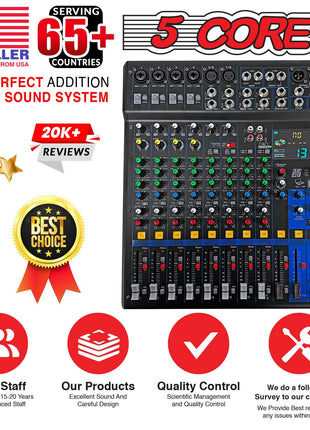 5Core Audio DJ Mixer 12 Channel Sound Board Console w 99 DSP Effect