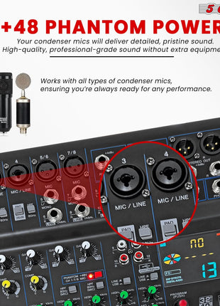 5Core Audio DJ Mixer 12 Channel Sound Board Console w 99 DSP Effect