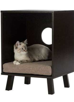 Sturdy Modern Cat Espresso End Table Cat Bed Cube Lounge