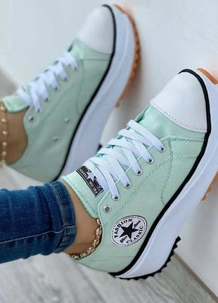 Flat Lace-Up Sneakers Pattern Canvas Casual Sport Shoes