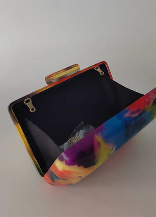 Women Acrylic Box Colorful Flower New Handbag Luxury Designer  Clutch