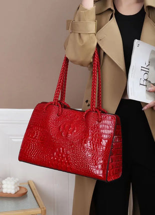 Luxury Walmart Genuine Leather Women's Bag Red Crocodile Pattern Ladies