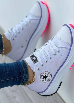 Flat Lace-Up Sneakers Pattern Canvas Casual Sport Shoes