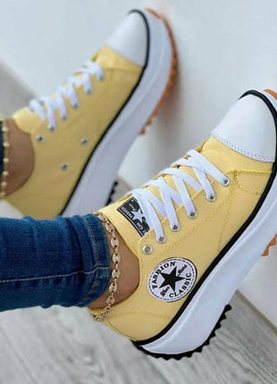 Flat Lace-Up Sneakers Pattern Canvas Casual Sport Shoes