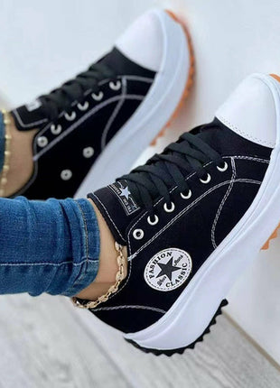 Flat Lace-Up Sneakers Pattern Canvas Casual Sport Shoes