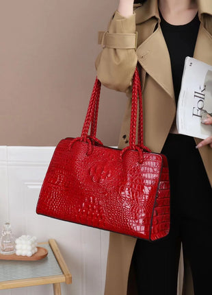 Luxury Walmart Genuine Leather Women's Bag Red Crocodile Pattern Ladies