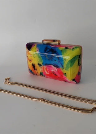 Women Acrylic Box Colorful Flower New Handbag Luxury Designer  Clutch