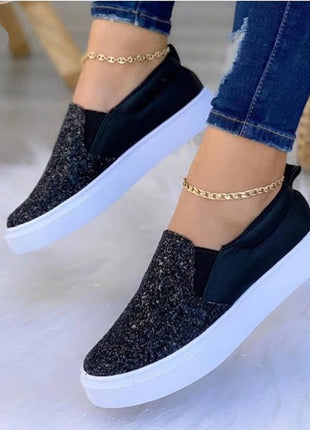 Moccasins Glitter Flat Female Loafers Shoes Black/Rose Gold/Black/Gold