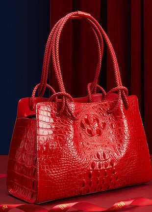 Luxury Walmart Genuine Leather Women's Bag Red Crocodile Pattern Ladies