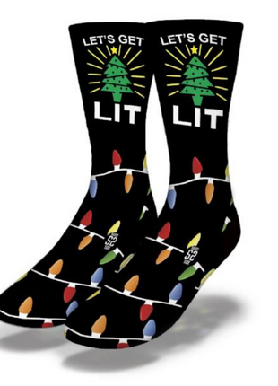 LET'S GET LIT Funny Christmas Lights Socks