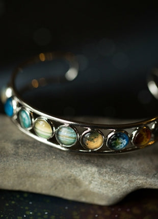 Solar System Silver Bangle Bracelet