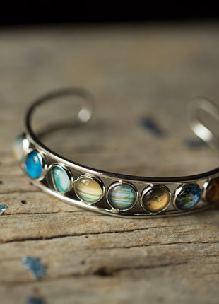 Solar System Silver Bangle Bracelet