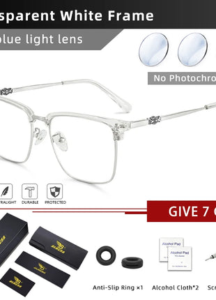 BLMUSA Men Classic Chrome Style Hearts Reading Glasses Anti Blue Light Myopia Glasses Photochromic Prescription Optical Eyewear