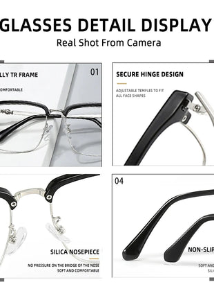 BLMUSA Men Classic Chrome Style Hearts Reading Glasses Anti Blue Light Myopia Glasses Photochromic Prescription Optical Eyewear